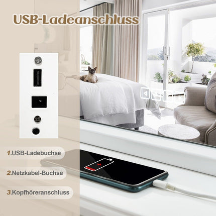 Hollywoodské zrcadlo s osvětlením, USB nabíjecím portem a Bluetooth reproduktorem, kosmetické zrcadlo do ložnice, 58 x 46 cm, bílá