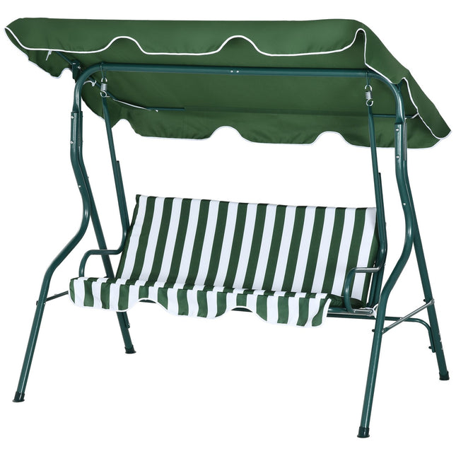 3-seat garden swing with canopy, steel frame, green