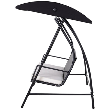 3-seat garden swing with roof, poly rattan, black