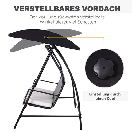 3-seat garden swing with roof, poly rattan, black