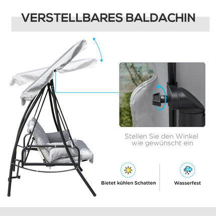 Venkovní 3místná houpací lavice, na ležení, kov a bílý polyester