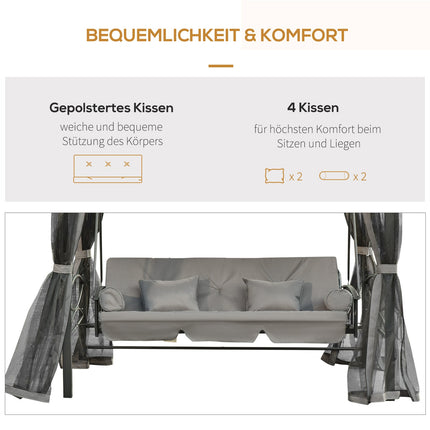 3-seat dark gray garden swing with side walls