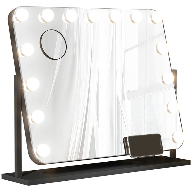 Hollywood Schminkspiegel mit Beleuchtung, 15 LEDs, Schwarz, 3 Modi