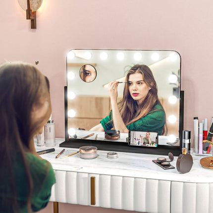 Hollywoodské kosmetické zrcadlo s osvětlením, 15 LED, černá, 3 režimy