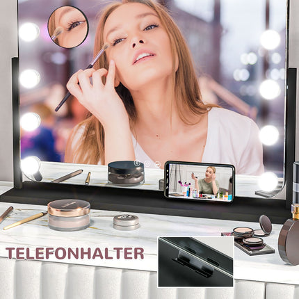 Hollywoodské kosmetické zrcadlo s osvětlením, 15 LED, černá, 3 režimy