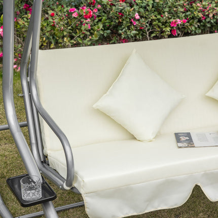 Beige 3-seat rocking chair with adjustable waterproof cover