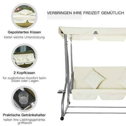 Beige 3-seat rocking chair with adjustable waterproof cover