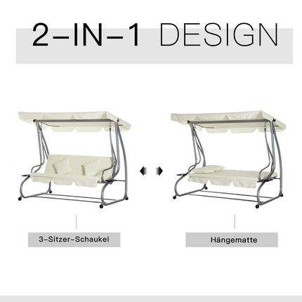 Beige 3-seat rocking chair with adjustable waterproof cover