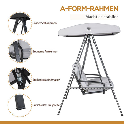 2-seat garden swing with adjustable roof, grey, 220 kg capacity