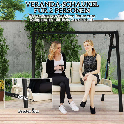 Ratanová zahradní houpačka pro 2 osoby s polštáři, béžová