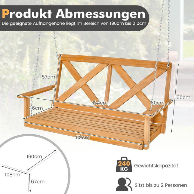 Zahradní houpačka pro 2 osoby s nastavitelnými řetězy, nosnost až 240 kg, 134 cm přírodní