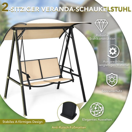 Zahradní houpačka s nastavitelnou stříškou 2místná 152 x 112 x 165 cm béžová