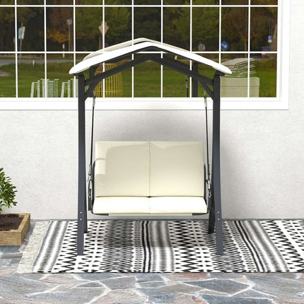 Adjustable 2-seat garden swing with canopy, cream white