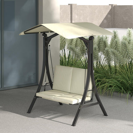 Adjustable 2-seat garden swing with canopy, cream white