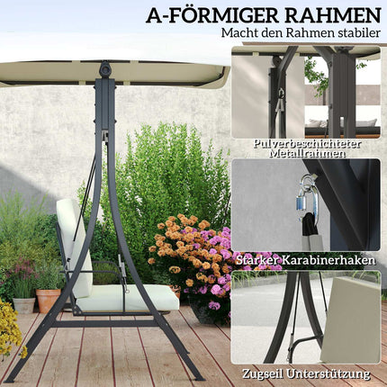 Adjustable 2-seat garden swing with canopy, cream white