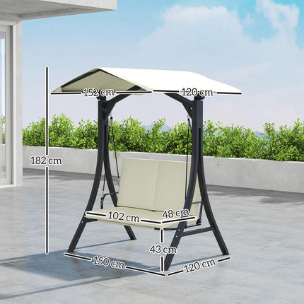 Adjustable 2-seat garden swing with canopy, cream white