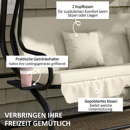 3-seat garden swing with adjustable roof and table