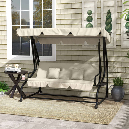 3-seat garden swing with adjustable roof and table