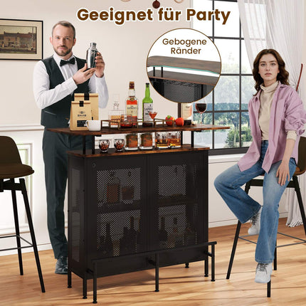 Home Bar Table with Storage and Footrest, Metal Frame