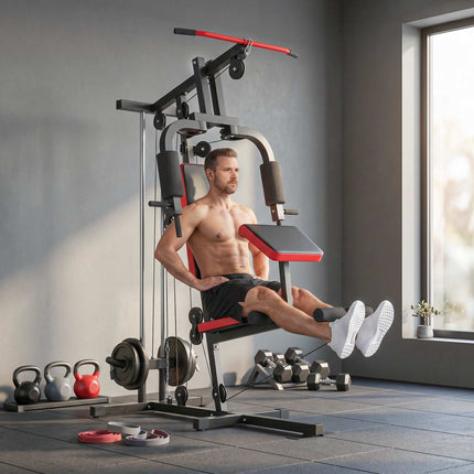 Home Gym Station with Lat Pull, Adjustable Preacher Bench
