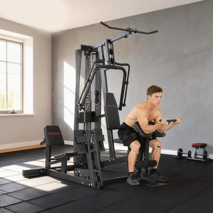 Domácí posilovací věž s leg pressem, nastavitelným sedákem, 65kg závaží
