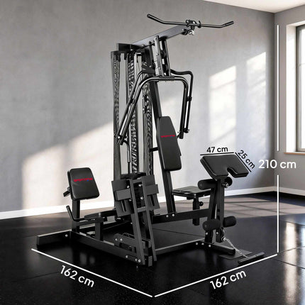 Domácí posilovací věž s leg pressem, nastavitelným sedákem, 65kg závaží