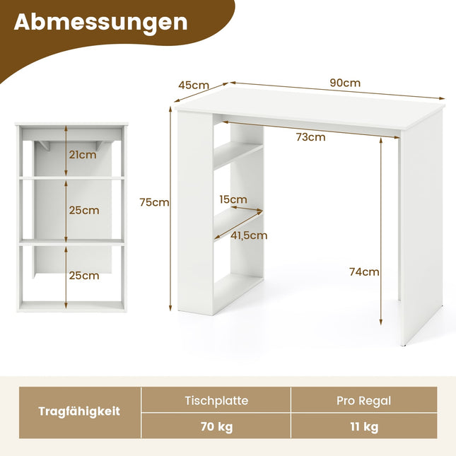 Bureau met boekenplank voor thuiswerk, 90 cm, wit