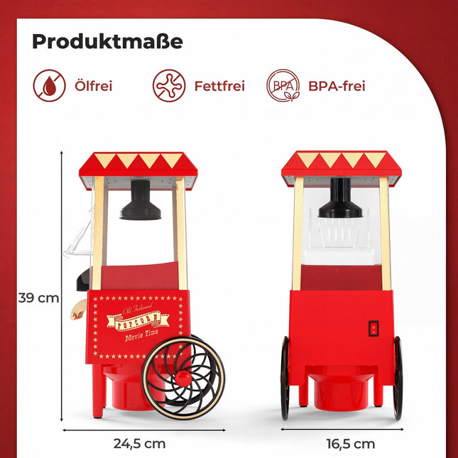 Horkovzdušný přístroj na popcorn 1200W, bez oleje, retro červená
