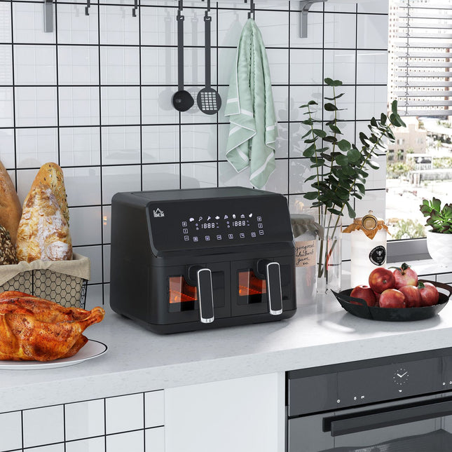 Horkovzdušná fritéza 8L, dvě komory, bez oleje, 2500W, černá