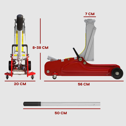 Hydraulický zvedák na auto, zdvih 8-38 cm, nosnost 2.5 tuny, ocel