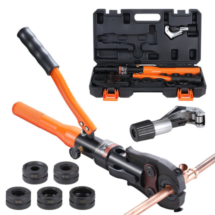Hydraulic Copper Pipe Crimping Tool, 360 Rotating Head, V12–V28 Jaws