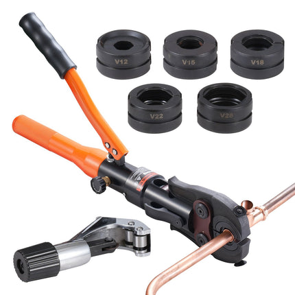 Hydraulic Copper Pipe Crimping Tool, 360 Rotating Head, V12–V28 Jaws