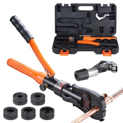 Hydraulic Copper Pipe Crimping Tool, 360 Rotating Head, V12–V28 Jaws