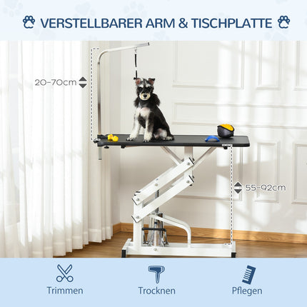 Hydraulický groomingový stůl pro psy se stříhacím ramenem