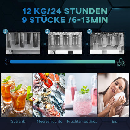 Výrobník kostek ledu 12 kg/24 hodin, dvě velikosti ledu, samočisticí
