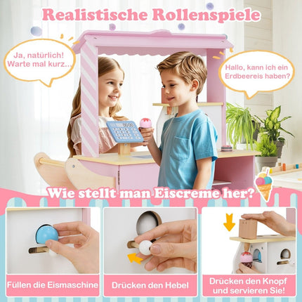 Ice cream cart for children with ice cream toy shop wood with ice cream maker pink
