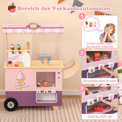 Ice cream cart for children with ice cream toy shop wood with ice cream maker pink
