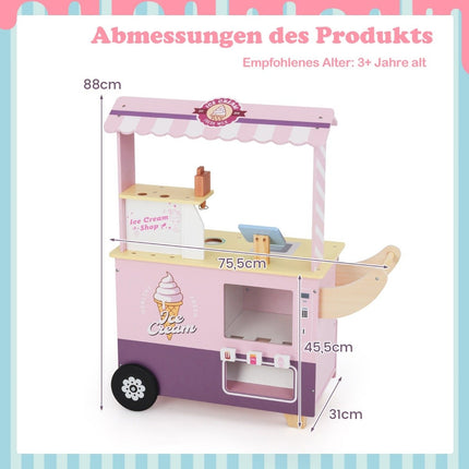 Ice cream cart for children with ice cream toy shop wood with ice cream maker pink