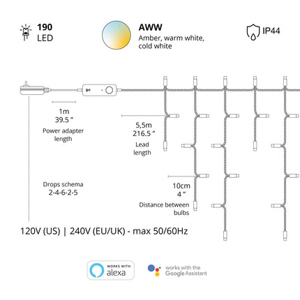 Světelné rampouchy Icicle, 190 AWW LED, Gen.II, IP44, Gold Edition