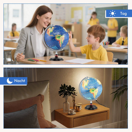 Illuminated 30cm Globe with Wooden Base – Educational Tool