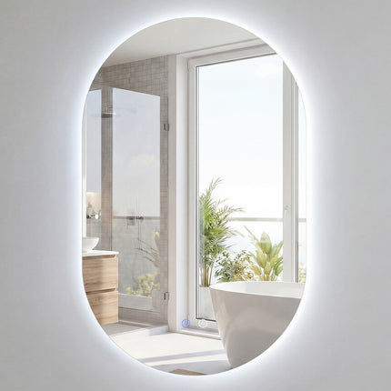 Illuminated Wall Mirror, 3-Color Dimmable, Anti-Fog, 80x50 cm