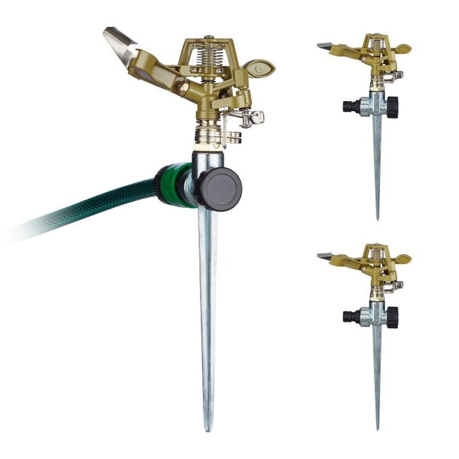 Impulse sprinkler set of 3 with ground spike