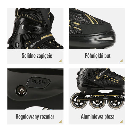Kolečkové brusle, černo-zlaté, velikost XL (43-45)
