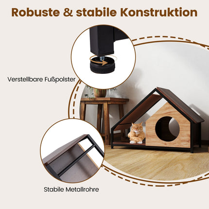 Indoor Cat House with Veranda, Removable Roof, Metal Frame