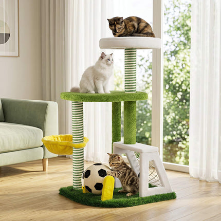 Indoor Cat Tree Tower with Perches and Hammock – Green