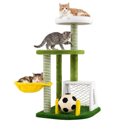 Indoor Cat Tree Tower with Perches and Hammock – Green