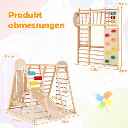 Indoor Jungle Gym for Kids, 8-in-1 Foldable, Solid Wood