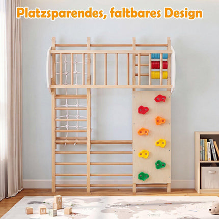 Indoor Jungle Gym for Kids, 8-in-1 Foldable, Solid Wood