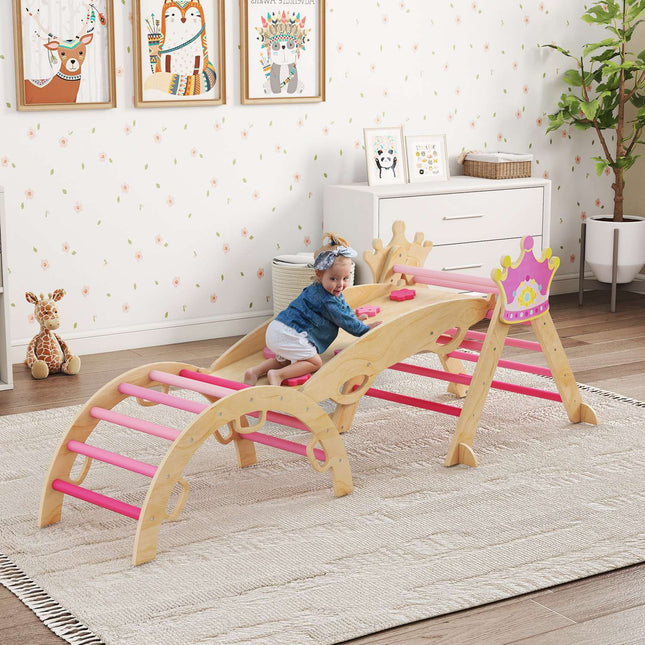 Indoor Kids Climbing Gym – 8-in-1, Princess Design, Wood