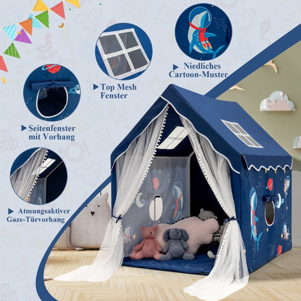 Indoor Play Tent with Mat, 121 x 105 x 137 cm, Blue